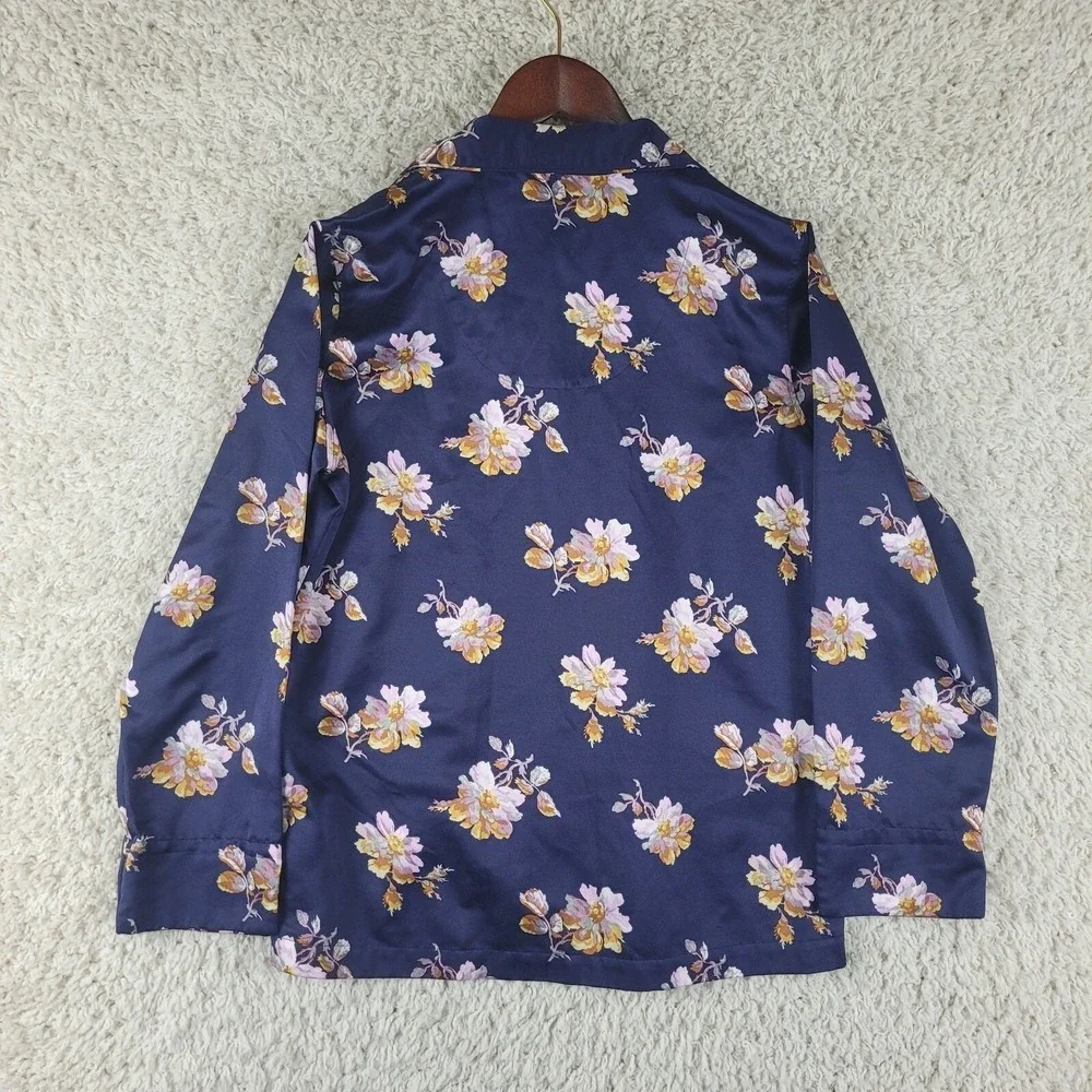 Lauren Ralph Lauren Top‎ Women's Size Small Blue Navy Yellow Floral Sleepwear